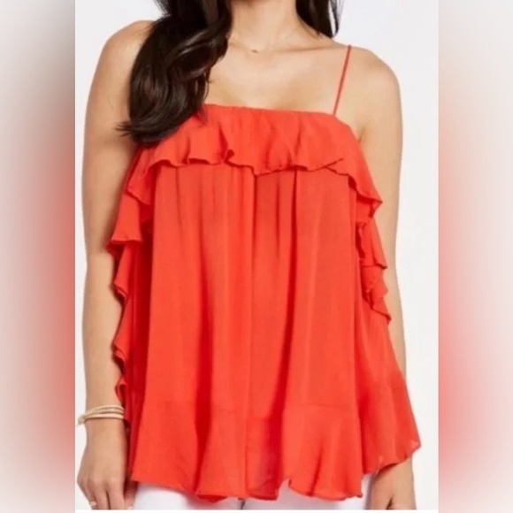 Free People Gauzy Top from coral bright color size small - Picture 1 of 2